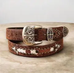 ウエスタンベルト ヴィンテージ スタッズ アメカジ y2k ハラコ 茶色　ベルト