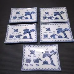 鍋島製★ 唐子絵柄★ 和食器★染付★長四角皿 5枚セットのサムネイル