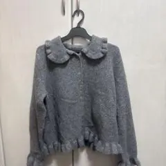 ZARA ザラ フリルトリムニットカーディガン グレー