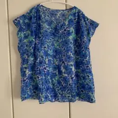 ボールジィ トゥモローランド シルク混 ブラウス ブルー 花柄 フレンチスリーブ