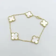 【高品質】クローバー型デザインブレスレット マザーオブパール 白蝶貝 ゴールド