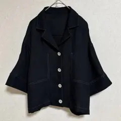 INED イネド 半袖シャツジャケット 黒 9号 オーバーサイズ 白ステッチのサムネイル