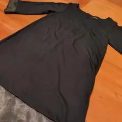 RAY BEAMS　黒　フリーサイズ　膝丈ワンピ　七分袖ワンピ　リボン