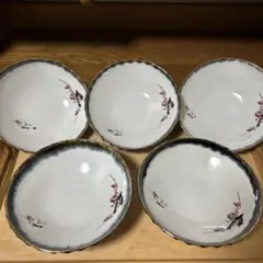 梅の花柄の磁器皿5枚セット　昭和レトロ　約16×5㎝