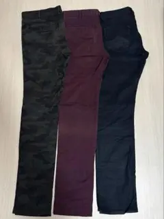 ユニクロ 迷彩 スリムフィットパンツ ワインレッド 黒 股下82 ウエスト78