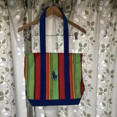激レア美品】ラルフローレン ストライプ キャンバス トートバッグ 紺 