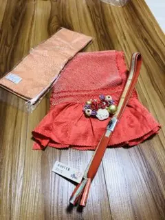 正絹総絞り帯揚げ、帯締め、帯留め、重ね襟4点セット