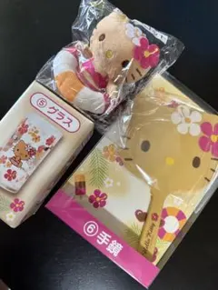 サンリオ当りくじハローキティ一番くじ マスコット日焼けキティ手鏡グラスセット