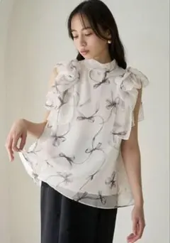 スナイデル　リボンスリーブオーガンシースルーブラウス