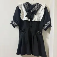 夢展望 レース重ねハートバックルベルトワンピース M チュニック丈 ブラック