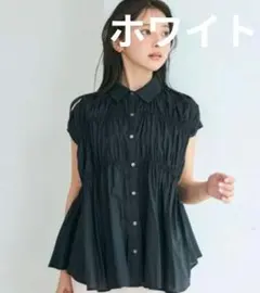 ベースメントオンライン　ギャザーブラウス 半袖 ホワイトのサムネイル