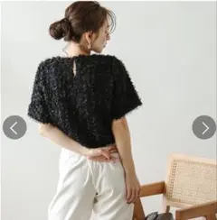 フラワーフリンジジャガードトップス La-gemme ブラック　Mサイズ
