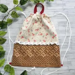 体操服バッグ/いちご柄/フリル/ハンドメイド/入園入学