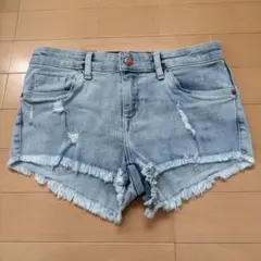 新品★H&M DIVIDED フリンジ付きショートパンツ ライトブルー36