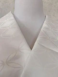 半3788ポリエステル　吉祥紋様　七宝繋ぎ　着物　浴衣　ホワイト　ハンドメイド