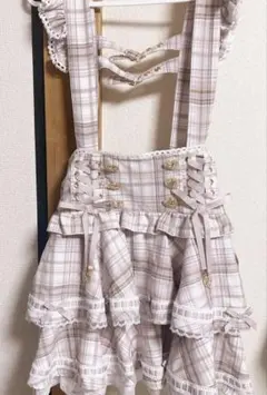 LIZLISAリズリサ はしごリボンチェックティアードスカパン ピンク