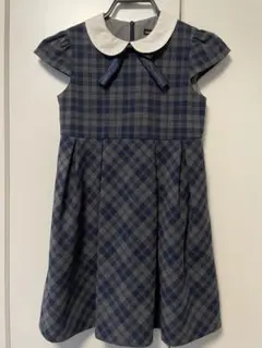 【BeBe】ボレロ+リボンタイ付きチェックワンピースアンサンブル