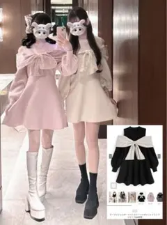 オフショルダーリボンニットミニワンピース