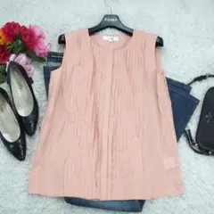 G9967*極美品☆エムズセレクト☆プリーツ☆ノースリーブ☆カットソー☆ピンク