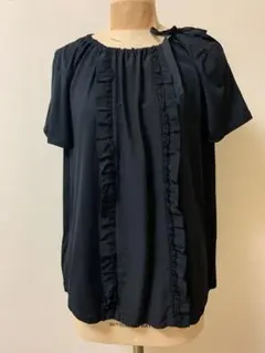 PRADAコットンフロントフリル レース使いゆったり半袖ブラウス 黒のサムネイル