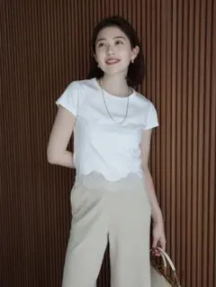 anuans シルクタッチコットンレーストリムコンパクトTシャツのサムネイル