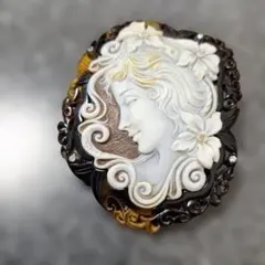 ブローチ特大　カメオ女性モチーフ　鼈甲　アクセサリー