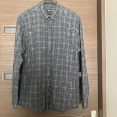 ユニクロ グレー チェックボタンダウンシャツ　L