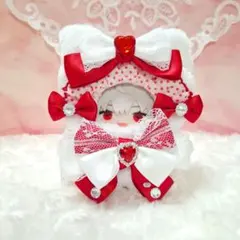 ぬい服 赤チェック天使の羽スタイ うさ耳ヘッドドレス ちびぐるみ