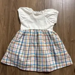 【petit main】チェック柄ドッキングワンピース90