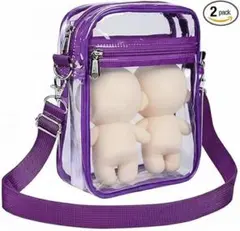 ぬいポーチ ショルダー 2体収納 推し活バッグ クリア 縦型 撥水 パープル