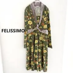 FELISSIMO 花柄　カットソー　ニット　ワンピース　ベロア　M フェリシモ
