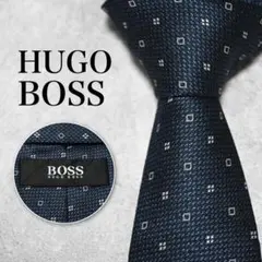 【極美品】HUGO BOSS ネイビー 総柄 ネクタイ