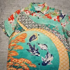 超美品】☆AVANTI アヴァンティ：和柄 シルク アロハシャツ 鯉 滝登り