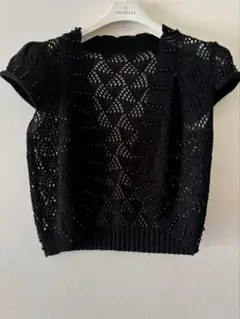 ブラック　レース編みカーディガン　 ボレロ　クロシェ編み　クロップド