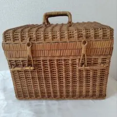 昭和レトロ 箱型 バスケット カゴ ラタン 藤 ヴィンテージ アンティーク