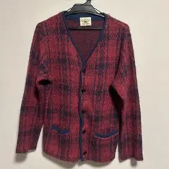 チェック柄　カーディガン M グランジ　赤　日本製　made in Japan