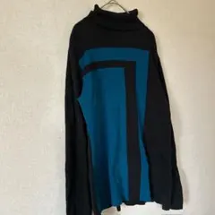 【希少XL】Style&co. 幾何学 モード タートルネック ニット 黒 青