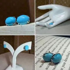 【極上カラー☆】最高峰　スカイブルー　天然トルコ石　プラチナ　ピアス