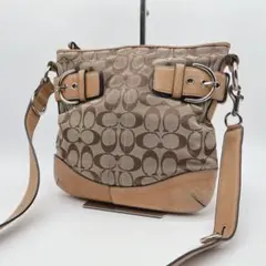 COACH コーチ シグネチャー ショルダーバッグ キャンバス ベージュ