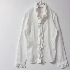 フリルブラウス フリルシャツ ホワイト 上品 9R M フォーマル オケージョン