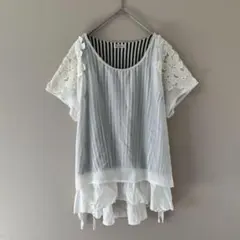アクシーズファム［M］上品ガーリー◎フラワーレース◎ティアードシフォンチュニックのサムネイル