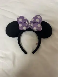 ミニーマウスカチューシャ 黒と紫の水玉