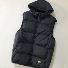 BLACK/GOLD★フード着脱式中綿ベスト★XL