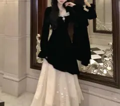 エレガント ブラック ホワイト パーティードレス