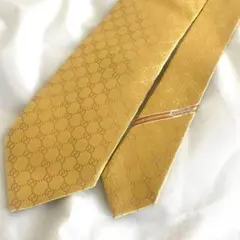美品 グッチ GUCCI シルク100% ネクタイ ゴールド GGロゴ