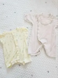 ロンパース2点セット　50-60 半袖長袖　イエロー　ベージュ　出産準備品