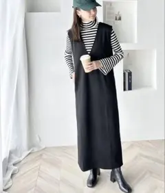 【美品】classicalelf Vネックロングジャンパースカート ブラックM