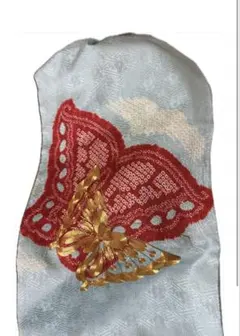 名古屋帯 蝶の刺繍 青赤金