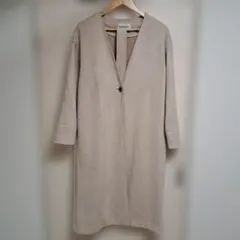 ベージュ スエード風 ロングコート Vネック