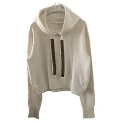 ザラ ニットプルオーバーパーカー ビジュー ラインストーン オフホワイト★